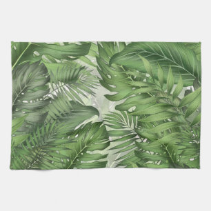 Paño De Cocina Hojas de la selva tropical: fondo floral sin solda