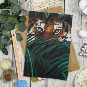 Paño De Cocina Hojas de la selva verde tigre