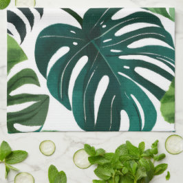 Paño De Cocina Hojas de Monstera Acuarela Botánica Tropical