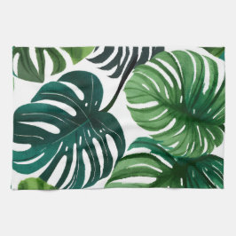 Paño De Cocina Hojas de Monstera Acuarela Botánica Tropical