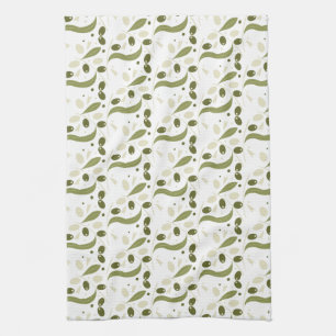 Paño De Cocina Hojas de olivo ramas diseño botánico verde