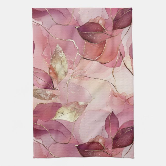 Paño De Cocina Hojas de oro rosadas de Rubor (Vertical)