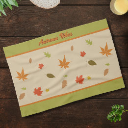 Paño De Cocina Hojas de otoño coloridas con texto personalizado