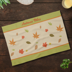 Paño De Cocina Hojas de otoño coloridas con texto personalizado