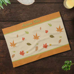 Paño De Cocina Hojas de otoño coloridas con texto personalizado
