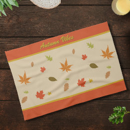 Paño De Cocina Hojas de otoño coloridas con texto personalizado