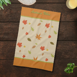 Paño De Cocina Hojas de otoño coloridas verticales texto personal
