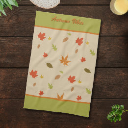 Paño De Cocina Hojas de otoño coloridas verticales texto personal