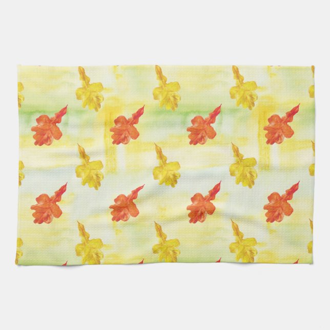 Paño De Cocina hojas de otoño de acuarela (Horizontal)