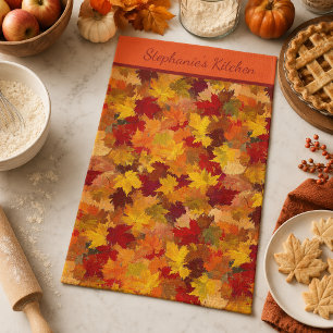 Paño De Cocina Hojas de otoño en acuarela con monograma - Otoño v