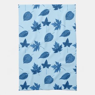 Paño De Cocina Hojas de otoño - índigo y azul pálido