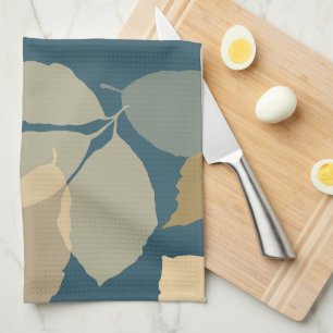 Paño De Cocina Hojas de Otoño Modernas con Fondo Verde Azulado