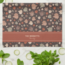 Paño De Cocina Hojas de Otoño Nombre Personalizado Oscuro