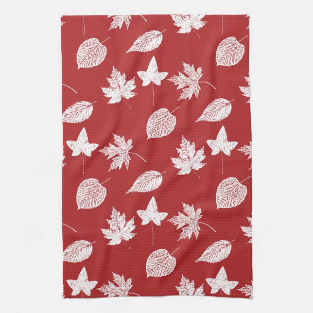 Paño De Cocina Hojas de otoño - rojo intenso y blanco  (Vertical)