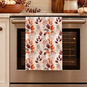 Paño De Cocina Hojas de otoño terracota y borgoña Boho Otoño