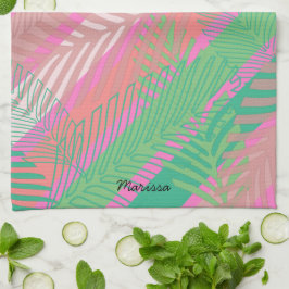 Paño De Cocina Hojas de Palma Exóticas Coloridas Monogramadas