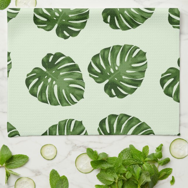 Paño De Cocina Hojas de palma, hojas verdes, patrón tropical (Doblado)