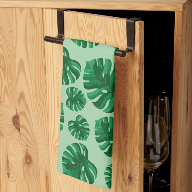 Paño De Cocina Hojas de Palma Monstera Verde Tropical (Pliegue de tercios)