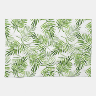 Paño De Cocina Hojas de palma verdes. Patrón de color de agua