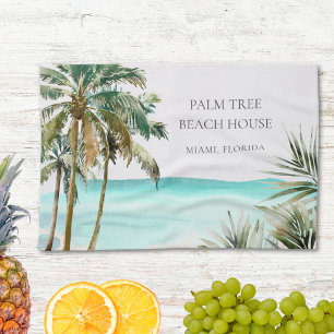 Paño De Cocina Hojas de palmera tropical personalizadas Playa Azu