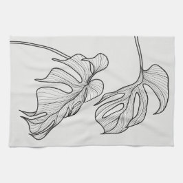 Paño De Cocina Hojas de plantas blancas y negras