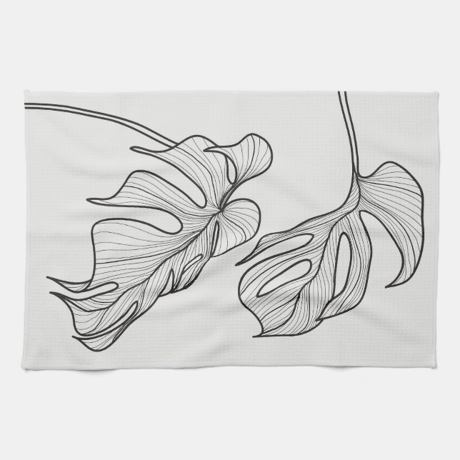 Paño De Cocina Hojas de plantas blancas y negras (Horizontal)