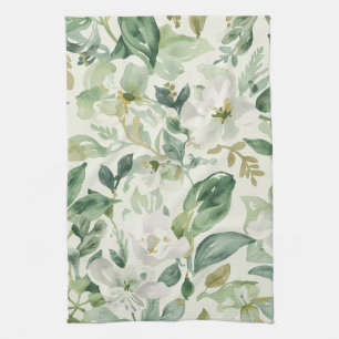 Paño De Cocina Hojas florales de acuarela verde botánica Naturale