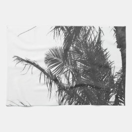 Paño De Cocina Hojas Monocromáticas de Palm Tree Blanco Negro