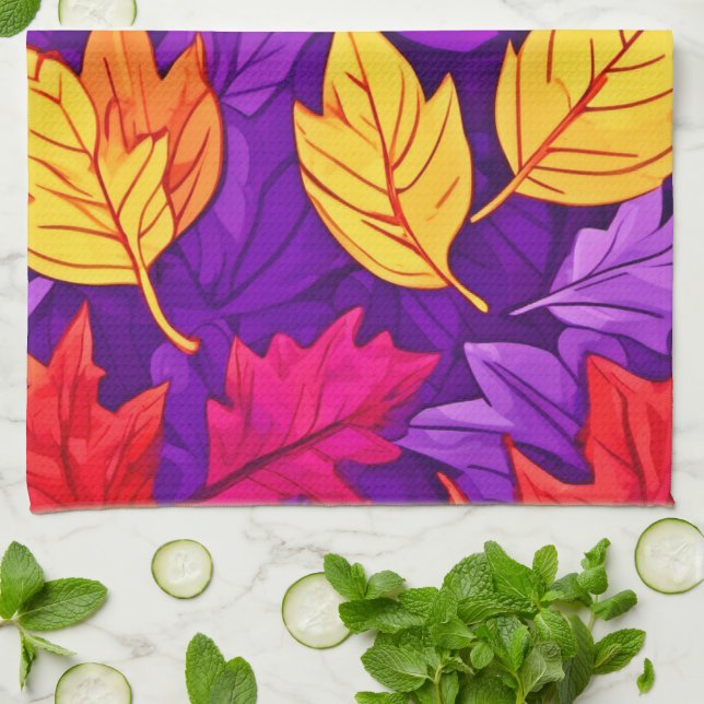 Paño De Cocina Hojas Personalizados vívidas: morado, amarillo, ro (Doblado)