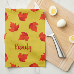 Paño De Cocina Hojas secas rojas degradadas nombre personalizado
