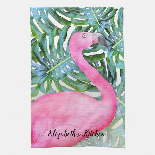 Paño De Cocina Hojas tropicales de moda rosadas personalizadas (Vertical)