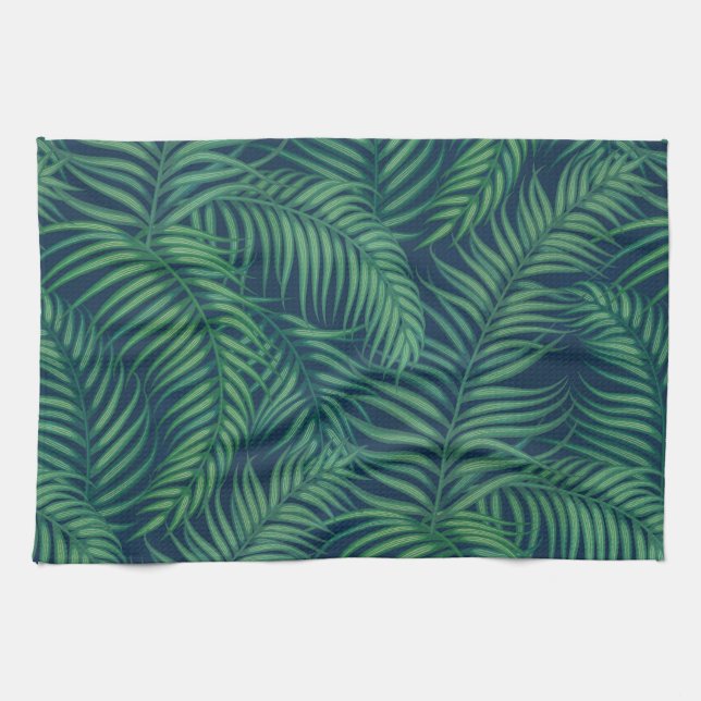 Paño De Cocina Hojas tropicales de palma nocturnas (Horizontal)