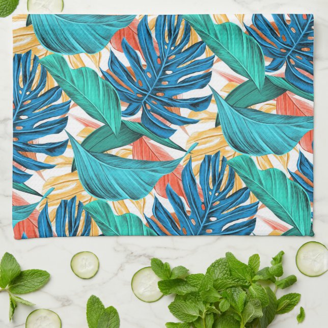 Paño De Cocina Hojas tropicales exóticas - (Doblado)