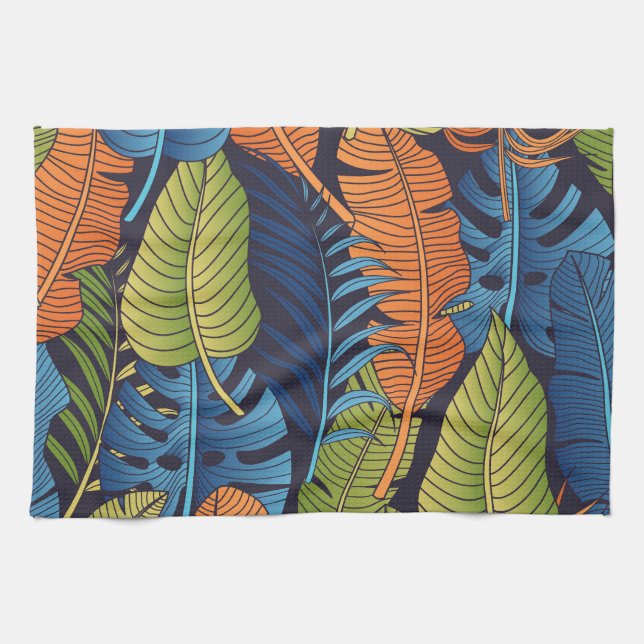 Paño De Cocina Hojas tropicales, patrón floral sin costuras. (Horizontal)