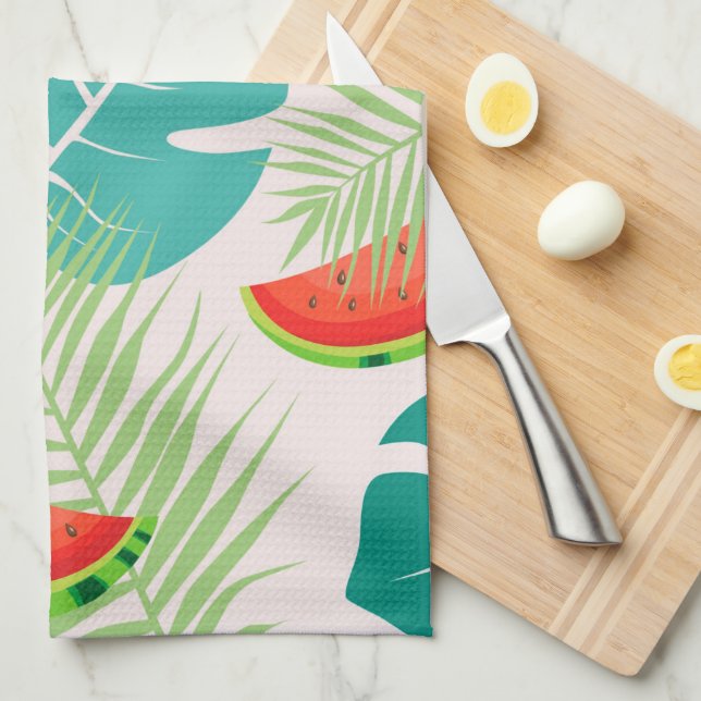 Paño De Cocina Hojas tropicales y sandías (Doblado Cuarto)