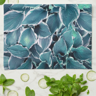 Paño De Cocina Hojas verde azuladas y blancas