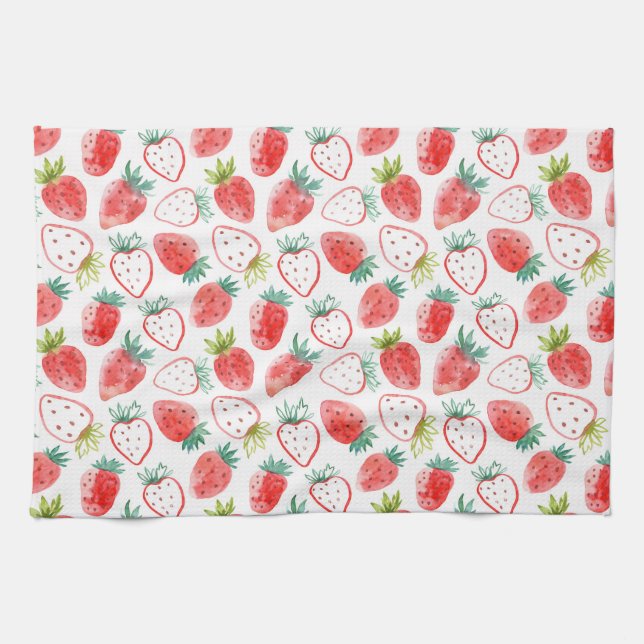 Paño De Cocina Hojas verdes de fresas rojas secas (Horizontal)