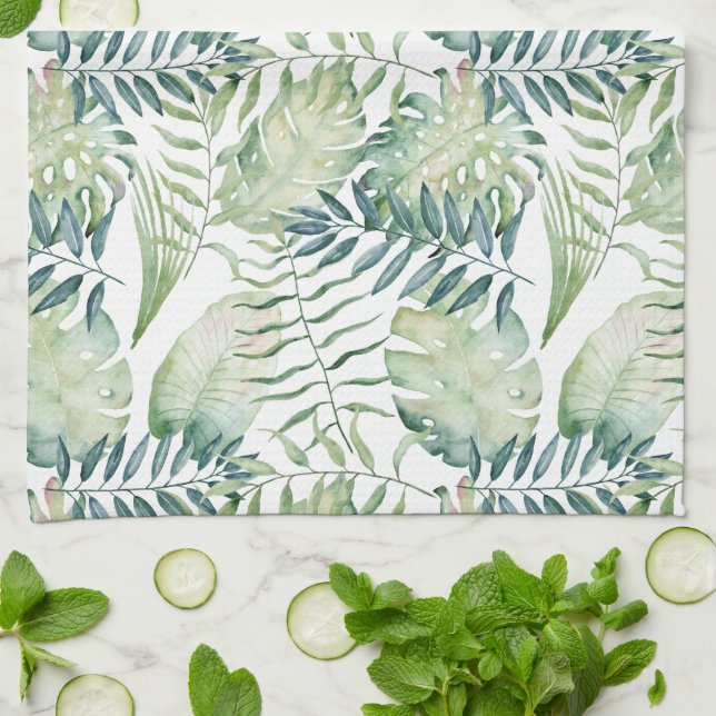 Paño De Cocina Hojas verdes tropicales (Doblado)