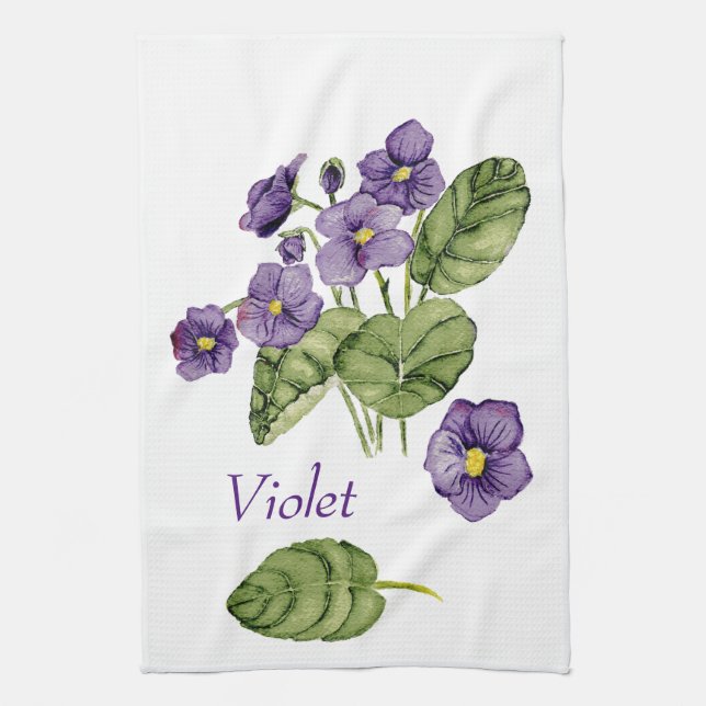 Paño De Cocina Hojas verdes violetas púrpuras acuarela (Vertical)