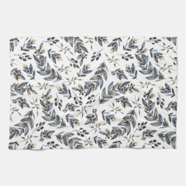 Paño De Cocina Hojas y bayas grises negras del moreno de la