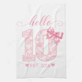 Paño De Cocina Hola 10 Cumpleaños | Rosa Hola 10 Año Personalizad