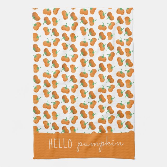Paño De Cocina Hola Patrón de calabaza Caída Naranja Verde (Vertical)