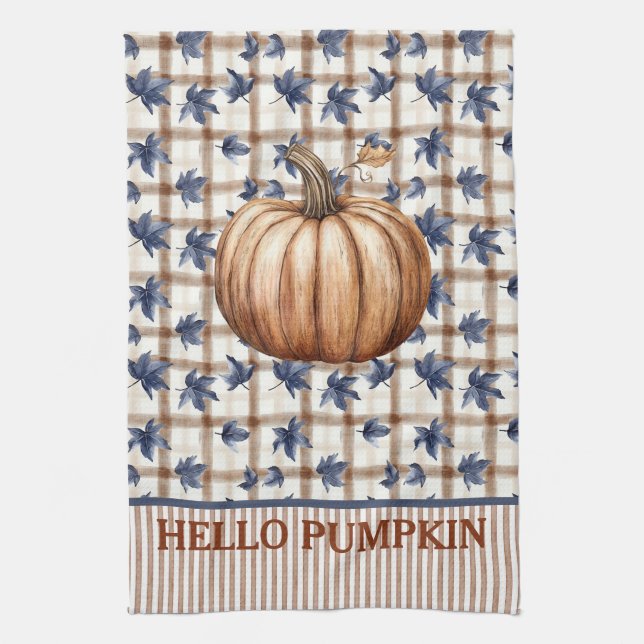 Paño De Cocina Hola Personalizado de Calabaza de Otoño (Vertical)