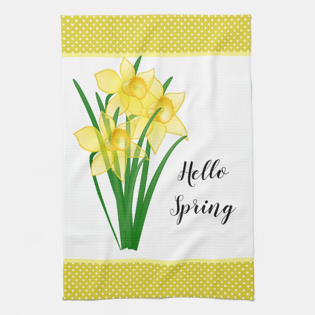 Paño De Cocina Hola Primavera Amarillo Narciso (Vertical)