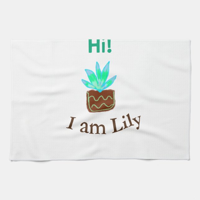 Paño De Cocina Hola soy Lily cactus succulum añadir nombre acuare (Horizontal)