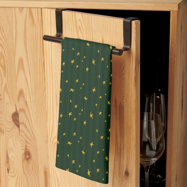 Paño De Cocina Holiday Green Yellow Stripe Star Christmas  (Pliegue de tercios)