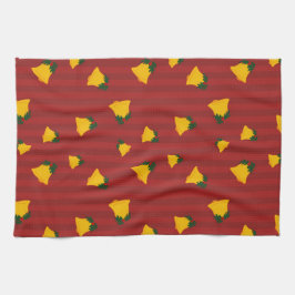 Paño De Cocina Holiday Red Gold Stripe Bells Christmas