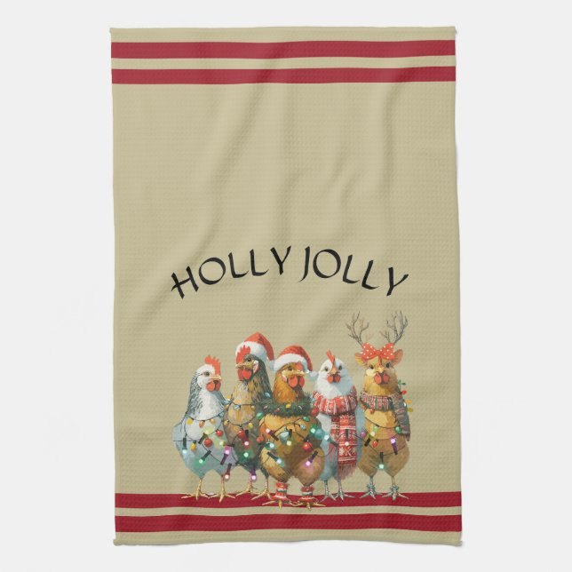 Paño De Cocina Holly Jolly - Navidades Pollos con sombreros de Sa (Vertical)