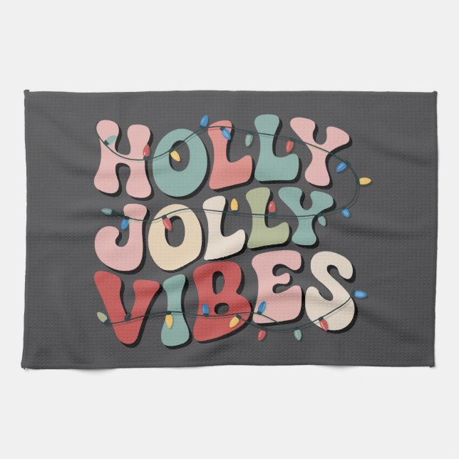 Paño De Cocina Holly Jolly Navidades regalo Navidad familiar (Horizontal)