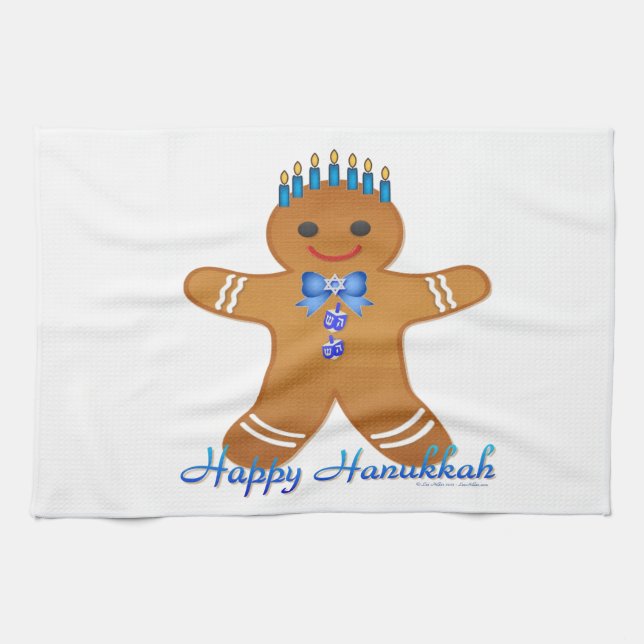 Paño De Cocina Hombre de jengibre de la menorá de Hanukkah feliz (Horizontal)